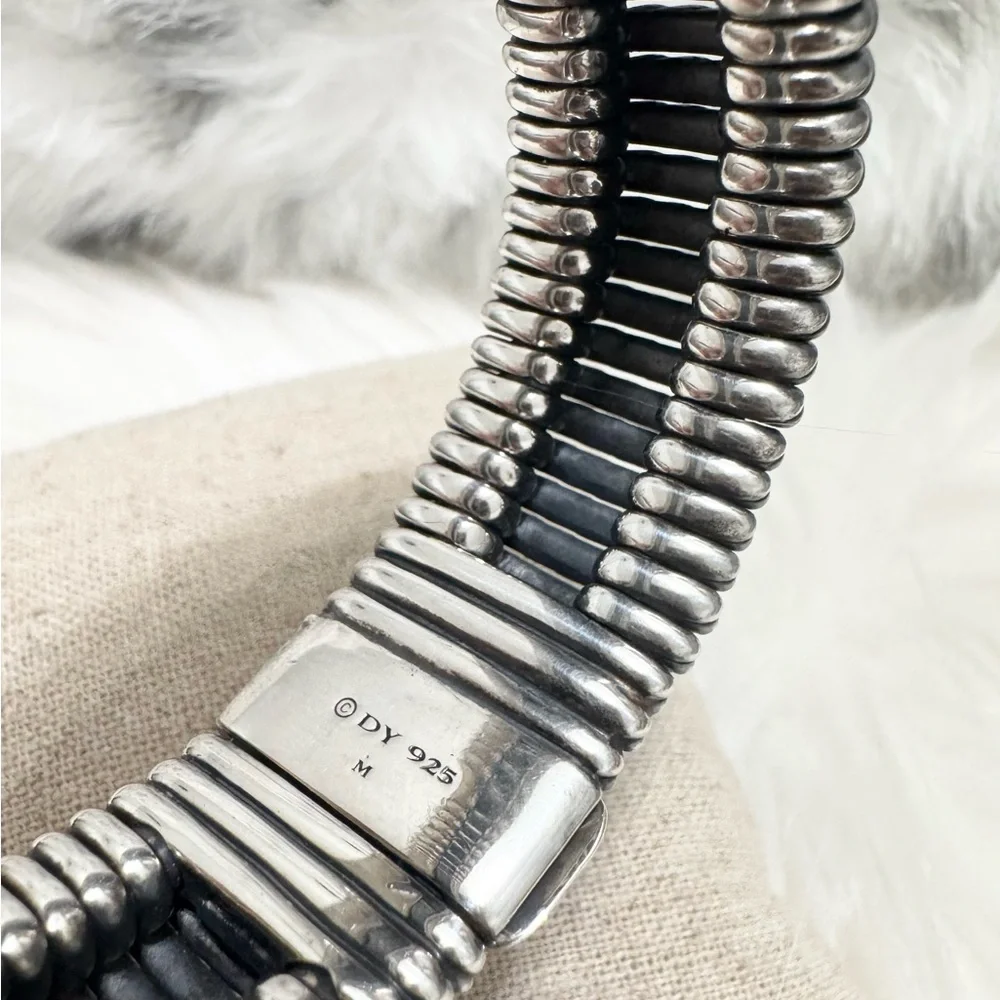 David Yurman Tempo Diamond Darkened 925 Sterling Silver Wide Cable Bracelet Sz M